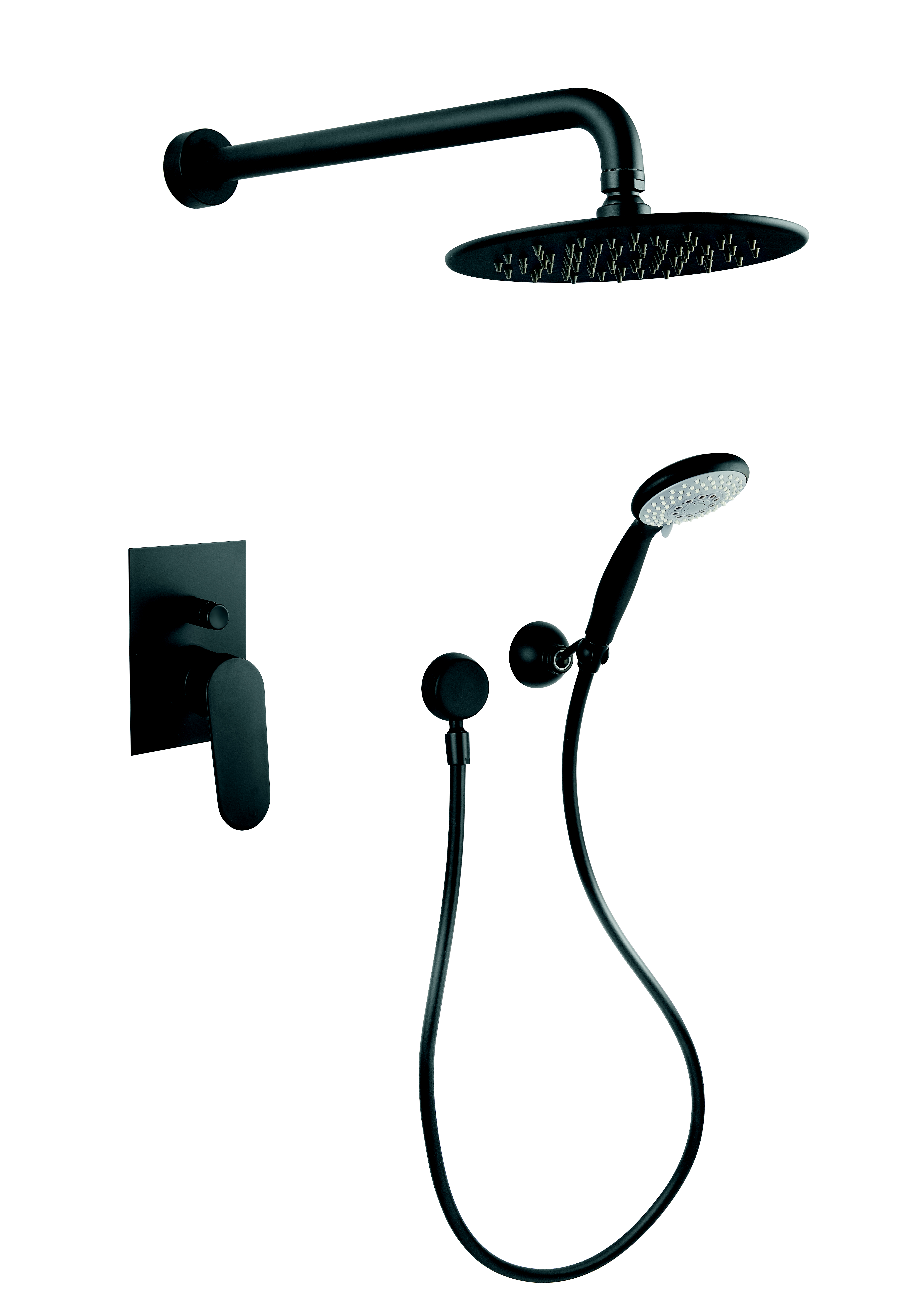 FIORE KEVON MISCELATORE DOCCIA INCASSO CON DEVIATORE 2 VIE, BRACCIO DOCCIA E SOFFIONE Ø200 mm, PRESA ACQUA E DUPLEX, DOCCIA IDROMASSAGGIO SIRIO NERO OPACO