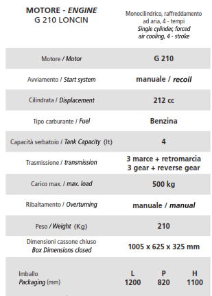 MOTOCARRIOLA CINGOLATA SFA 500D W-I MOTORE 4 TEMPI