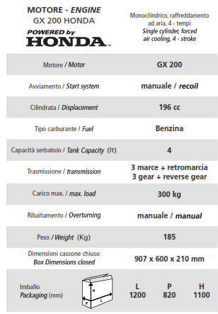 MOTOCARRIOLA CINGOLATA SFL 300 W-I MOTORE 4 TEMPI
