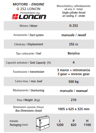 MOTOCARRIOLA CINGOLATA SFL 500 W-I MOTORE 4 TEMPI