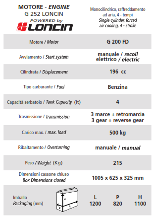 MOTOCARRIOLA CINGOLATA SFL 500-E W-I MOTORE 4 TEMPI