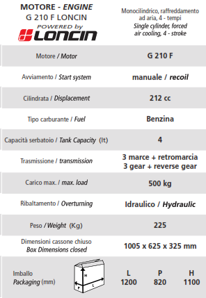 MOTOCARRIOLA CINGOLATA SFL 500 HS W-I MOTORE 4 TEMPI