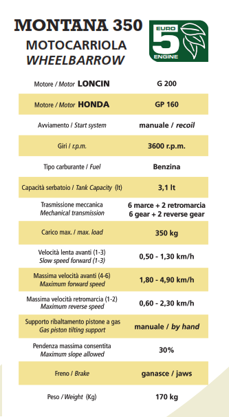 MOTOCARRIOLA BENZINA MONTANA 350 MOTORE LONCIN