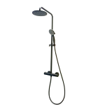 FIORE MISCELATORE TERMOSTATICO DOCCIA ESTERNO CON COLONNA E SOFFIONE IN OTTONE Ø250 mm DOCCETTA IDROMASSAGGIO NERO OPACO