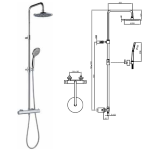 FIORE MISCELATORE TERMOSTATICO DOCCIA ESTERNO CON COLONNA E SOFFIONE IN OTTONE Ø250 mm DOCCETTA IDROMASSAGGIO CROMO