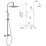 FIORE KUBE MISCELATORE TERMOSTATICO DOCCIA ESTERNO CON COLONNA TELESCOPICA, SOFFIONE QUADRO ABS 200X200 MM E DOCCETTA MONOGETTO