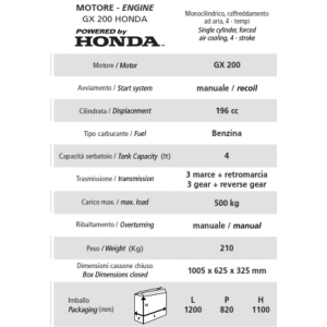 MOTOCARRIOLA CINGOLATA SFH 500 W-I MOTORE 4 TEMPI