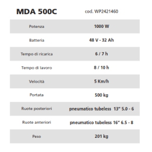 MOTOCARRIOLA ELETTRICA MDA500C  W-I