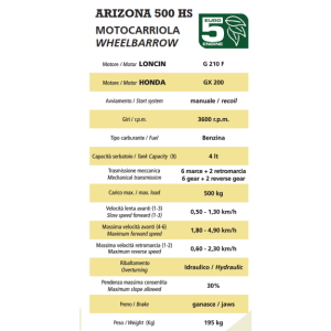 MOTOCARRIOLA BENZINA ARIZONA 500-HS  MOTORE LONCIN