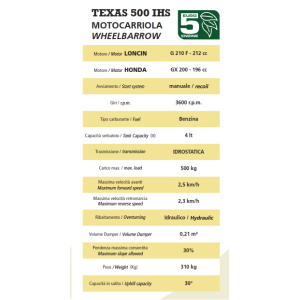 MOTOCARRIOLA BENZINA TEXAS 500-IHS-A  MOTORE LONCIN